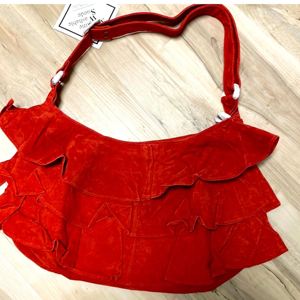 Vintage Lizden suede ruffle bag.